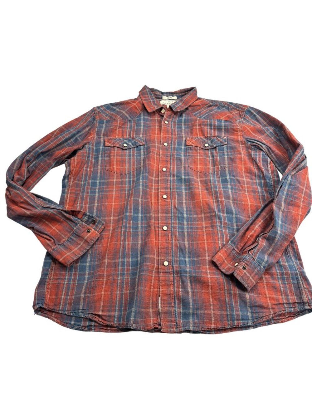 H&M L.O.G.G. Mens Red & Blue Plaid Long-Sleeve Snap-Front Shirt Size XL Casual W
